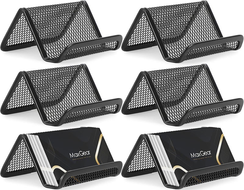 ماكسجير حامل بطاقات العمل MaxGear، حامل بطاقات عمل شبكي معدني للمكتب، 6 عبوات من رف عرض سطح المكتب الأسود، يحمل ما يصل إلى 50 بطاقة للمكتب - Image 1